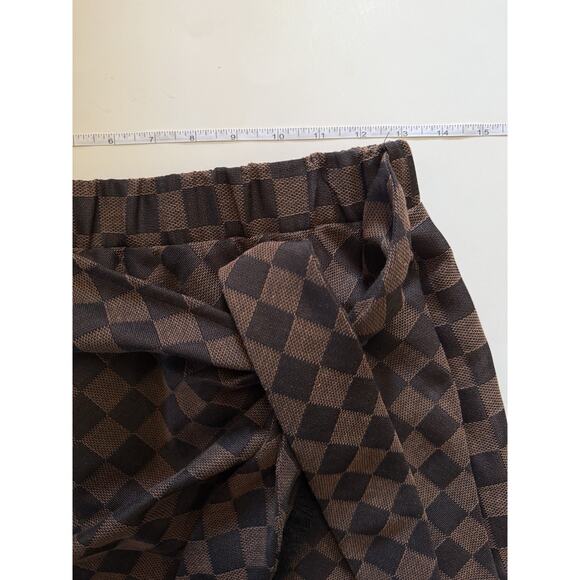 Judith March Check Mate Brown Plaid Fringe Jacquard Wrap Skirt Size S - Picture 3 of 7